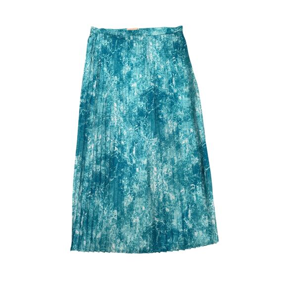 Michael Kors Turquoise Water Print Pleated Maxi Long Skirt Pull On Size L Flowy - Picture 1 of 12